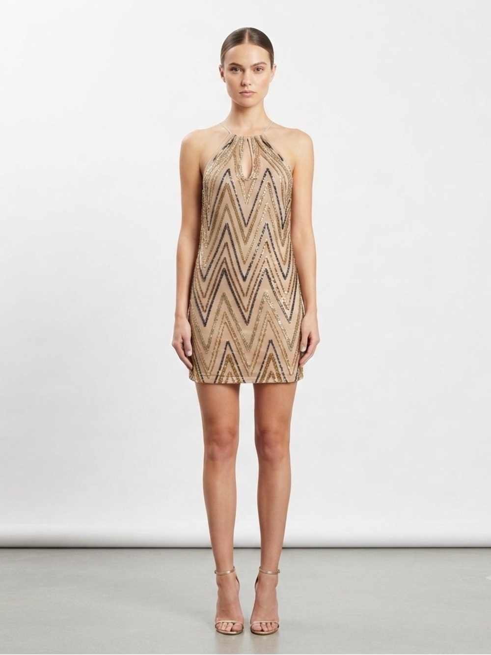 Sherri Bodell Silk Beaded Halter Mini Dress XS Art Deco Cocktail Party NWT